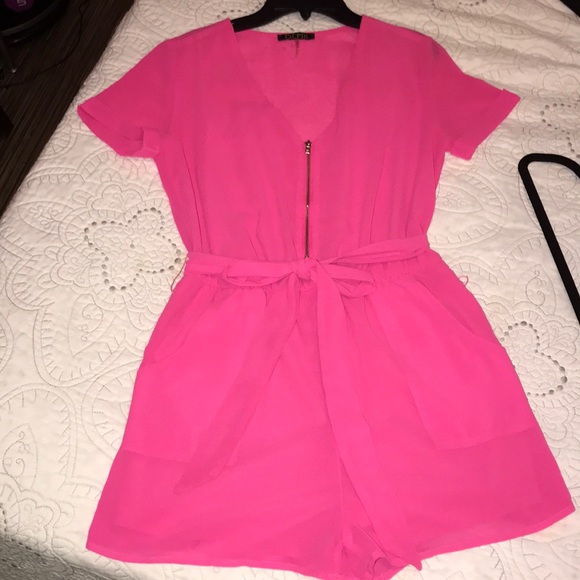 depri Other - Neon Pink front-zip romper with pockets